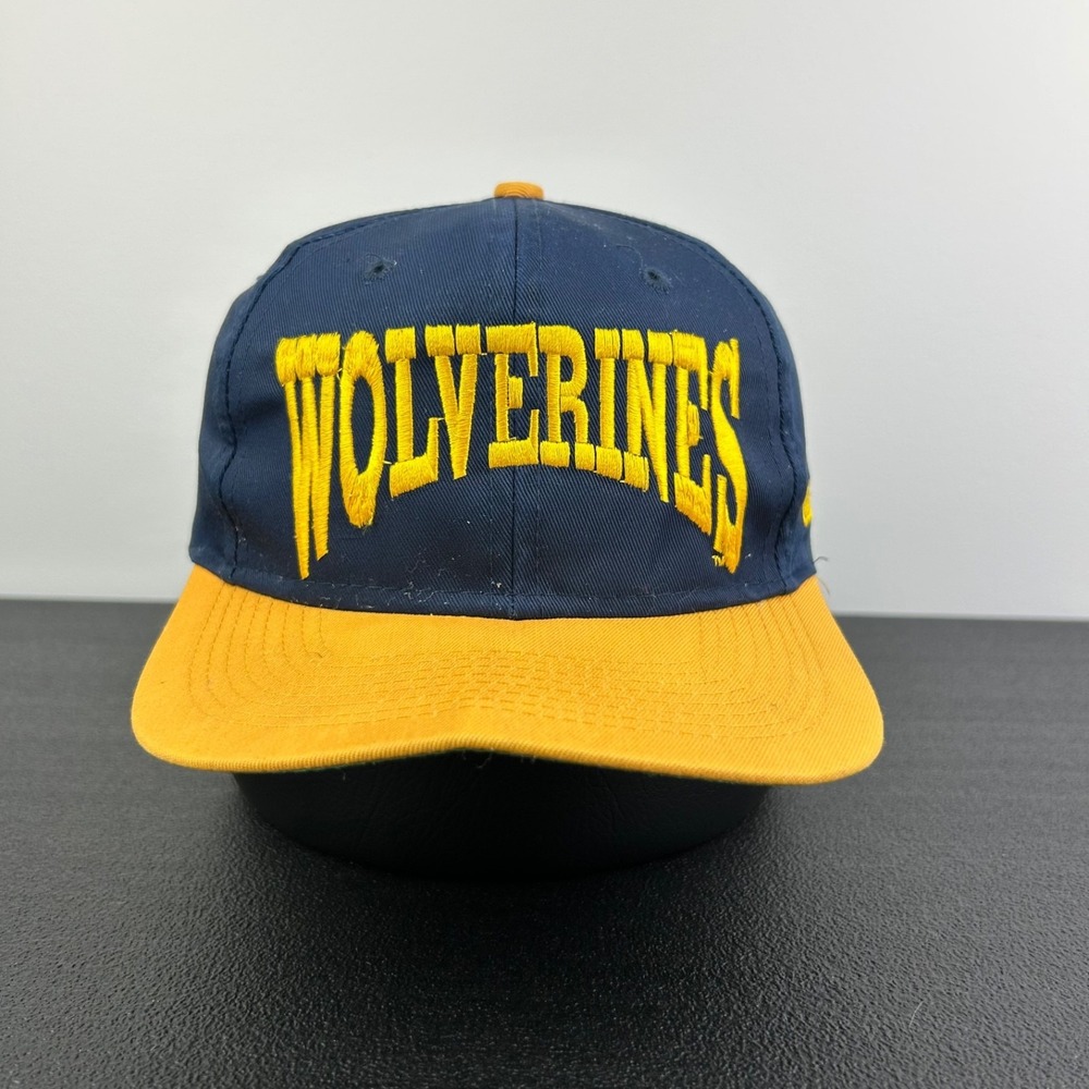 Vintage 90s Michigan Wolverines Hat Cap Snap Back Adjustable Blue Yellow NCAA
